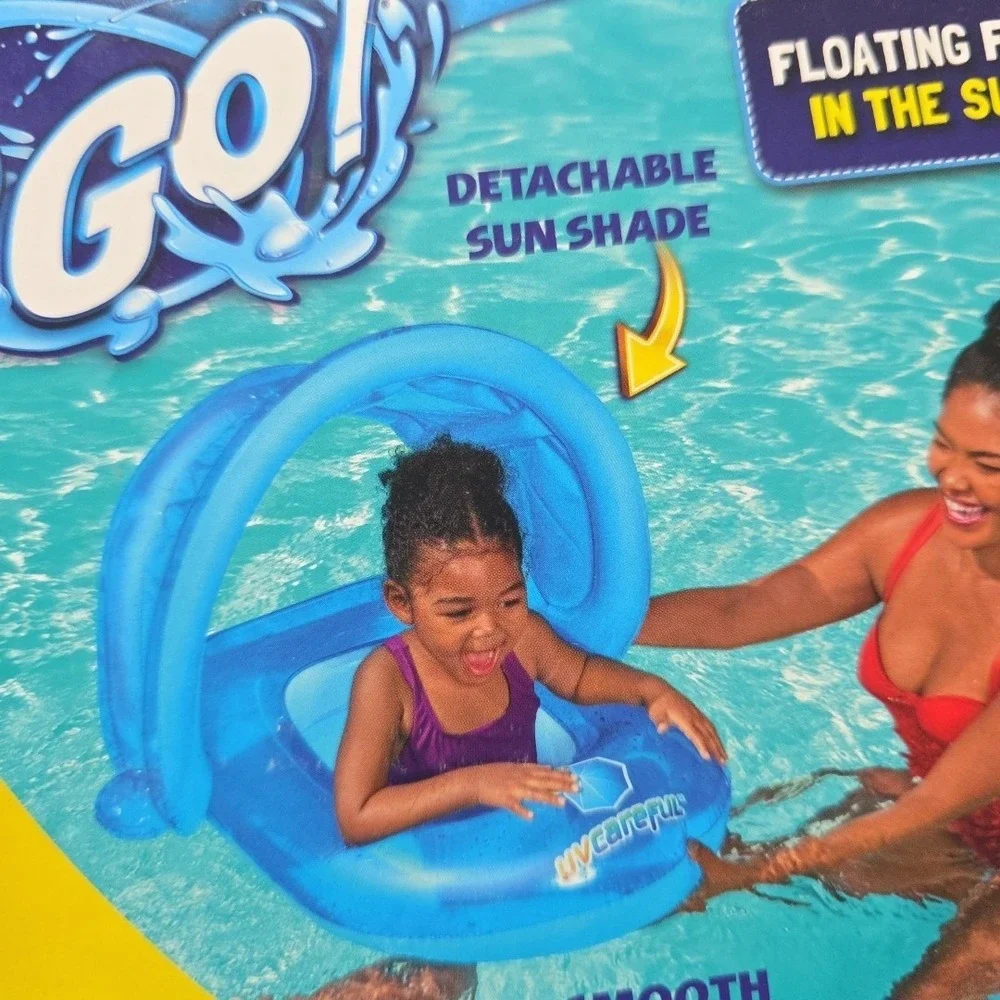 H2O Go! Baby Care Seat 50+ UPF UV Protective Covered Blue Detachable Sunshade
